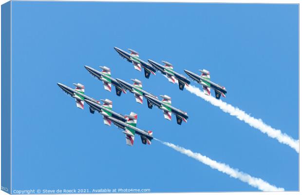 Frecce Tricolore Inverted Flyby Canvas Print by Steve de Roeck