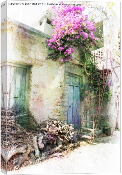 House in Crete with Bougainvillea Canvas Print by Lynn Bolt