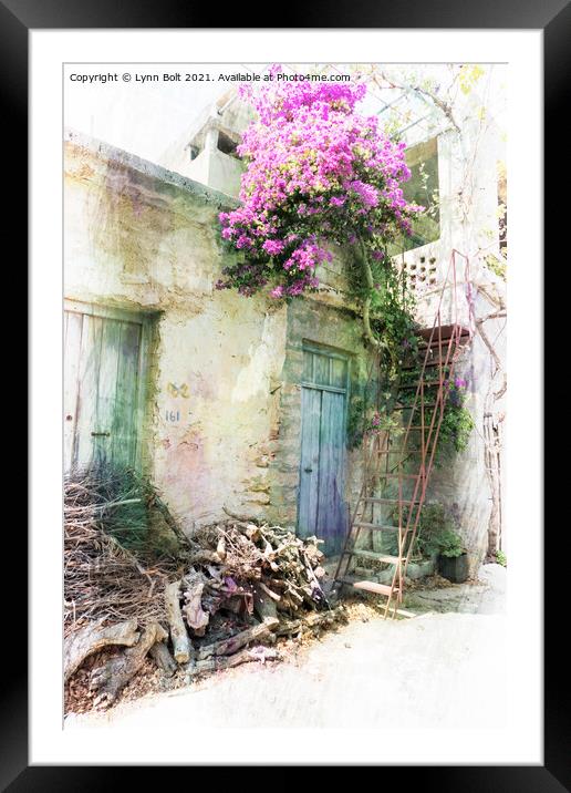 House in Crete with Bougainvillea Framed Mounted Print by Lynn Bolt