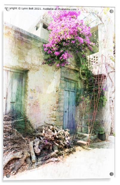 House in Crete with Bougainvillea Acrylic by Lynn Bolt