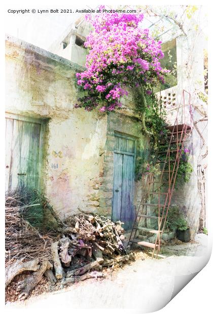 House in Crete with Bougainvillea Print by Lynn Bolt