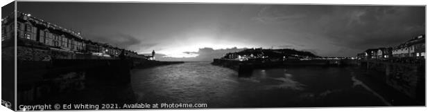 Porthleven early evening in Black and white. Super wide. Canvas Print by Ed Whiting