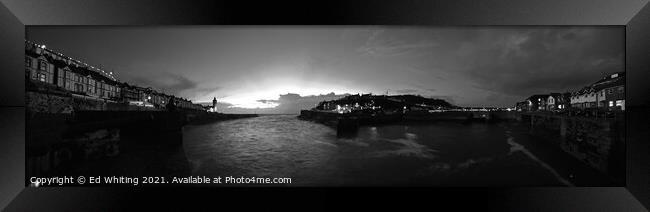 Porthleven early evening in Black and white. Super wide. Framed Print by Ed Whiting