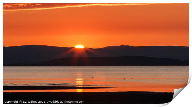 Sunset over Morecambe Bay Print by Liz Withey