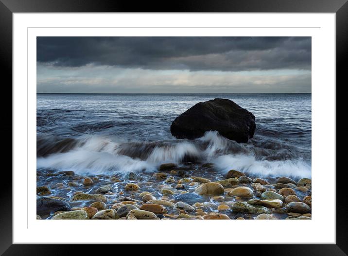 single rock on a stony beach At Hayburnwyke 171 Framed Mounted Print by PHILIP CHALK