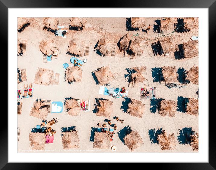 Aerial Beach Umbrellas, Beach People Print, Hot Summer Art Print Framed Mounted Print by Radu Bercan