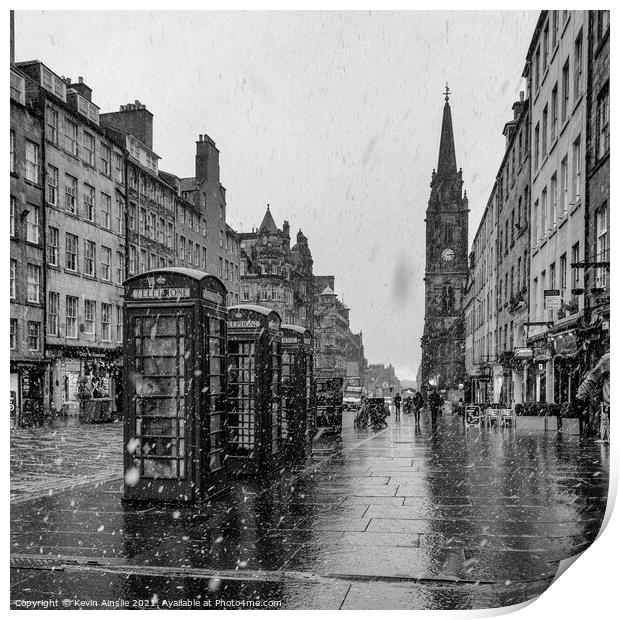 Snow storm Royal Mile Print by Kevin Ainslie
