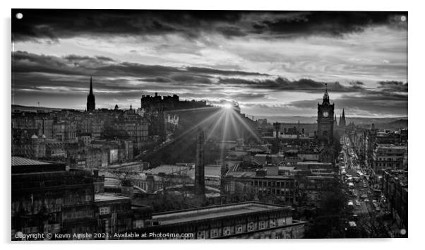 Sun setting beyond Edinburgh Castle Acrylic by Kevin Ainslie