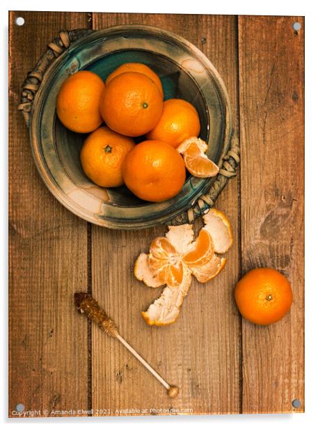 Clementines On Wooden Board Acrylic by Amanda Elwell
