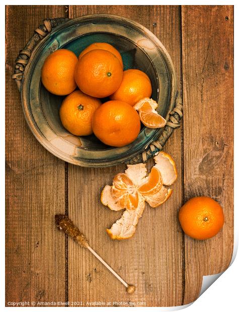 Clementines On Wooden Board Print by Amanda Elwell