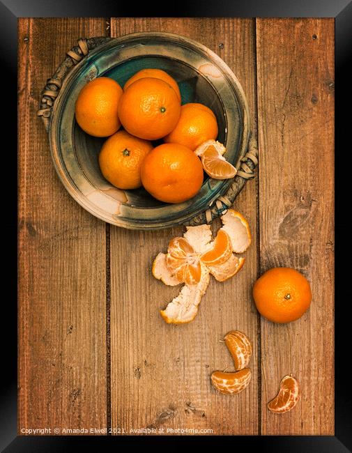 Clementines On Wooden Board Framed Print by Amanda Elwell