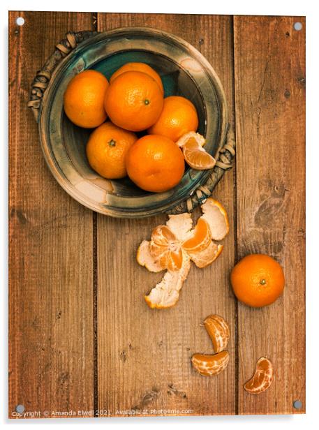 Clementines On Wooden Board Acrylic by Amanda Elwell
