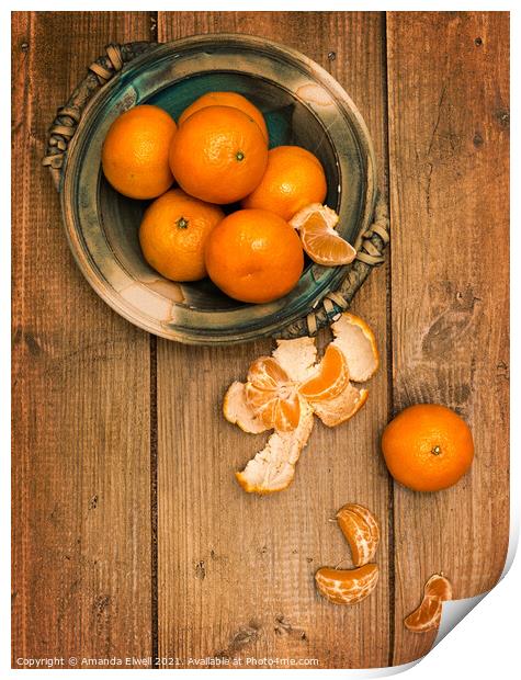 Clementines On Wooden Board Print by Amanda Elwell
