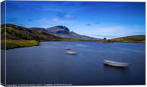 Loch Fada on the Isle of Skye Scotland with blurred boats 173 Canvas Print by PHILIP CHALK