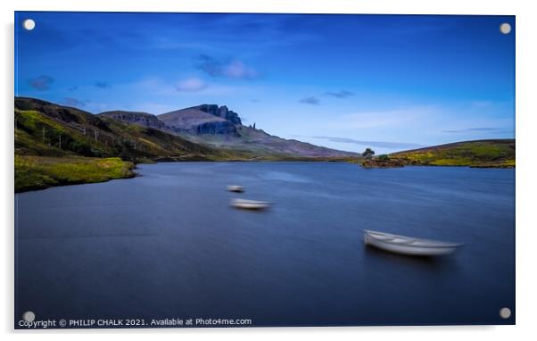 Loch Fada on the Isle of Skye Scotland with blurred boats 173 Acrylic by PHILIP CHALK