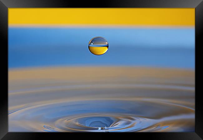 Water Droplet in Blue & Gold Framed Print by Garry Neesam