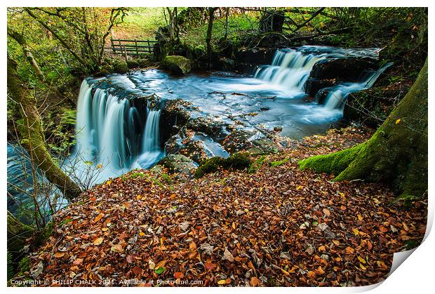 Crack pot falls in Swaledale in the Yorkshire dales.  Print by PHILIP CHALK