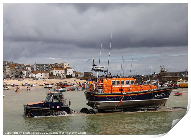 St Ives Lifeboat, Cornwall Print by Brian Pierce