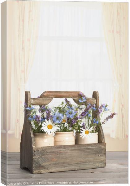 Flowers In Wooden Crate Canvas Print by Amanda Elwell