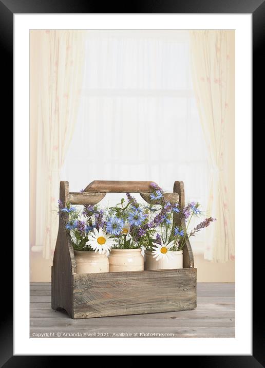 Flowers In Wooden Crate Framed Mounted Print by Amanda Elwell