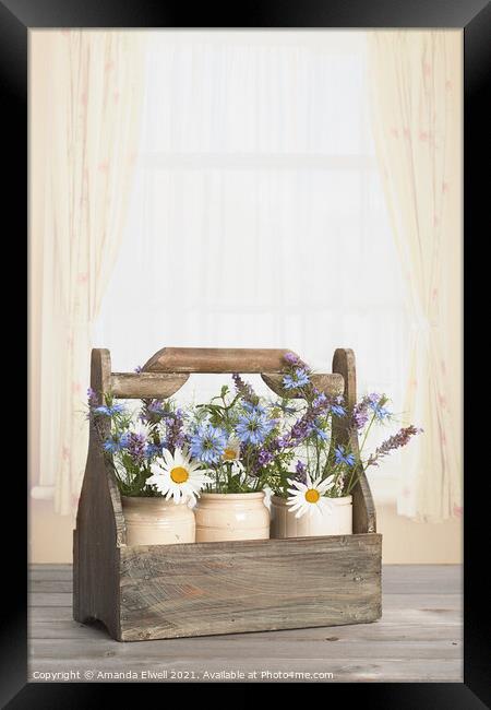 Flowers In Wooden Crate Framed Print by Amanda Elwell