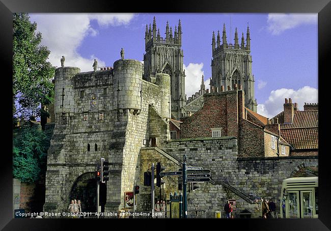 York Walls Cityscape and Minster Framed Print by Robert Gipson