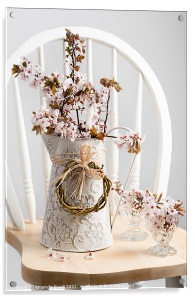 Spring Cherry Blossom On Chair Acrylic by Amanda Elwell