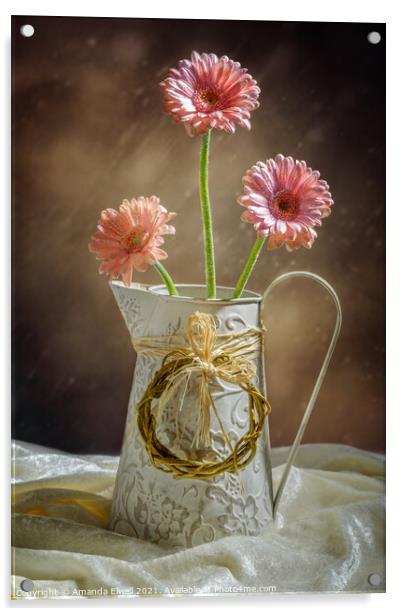 Vase Of Gerbera's Acrylic by Amanda Elwell