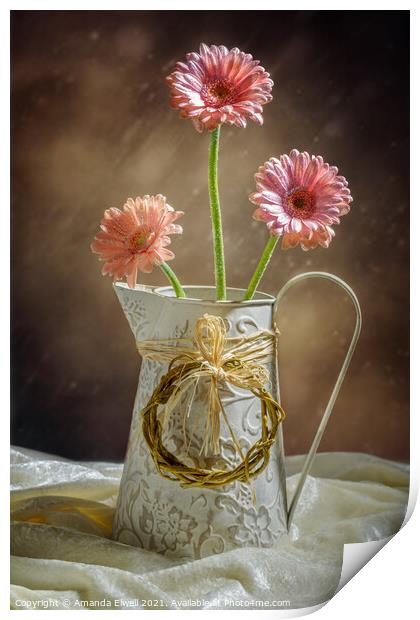 Vase Of Gerbera's Print by Amanda Elwell