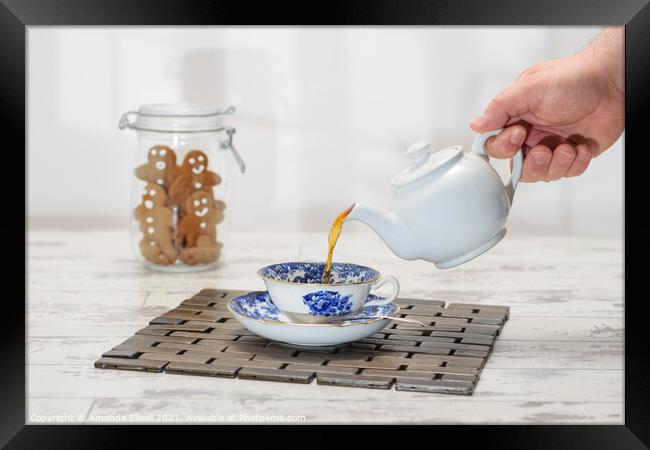 Pouring A Cup Of Tea Framed Print by Amanda Elwell