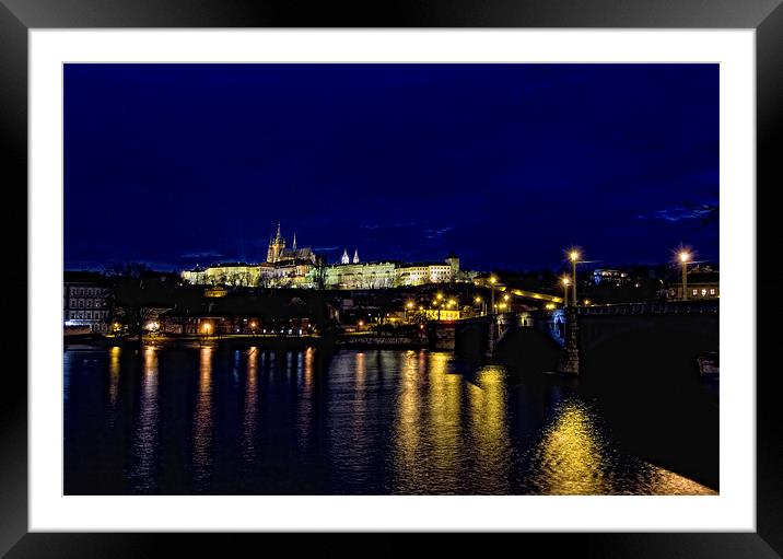 Prague Castle at night Framed Mounted Print by Andy Wager