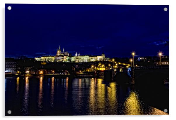 Prague Castle at night Acrylic by Andy Wager