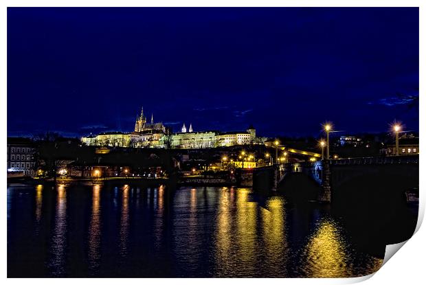 Prague Castle at night Print by Andy Wager