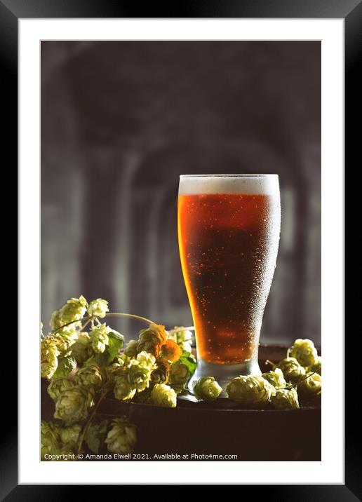 Beer & Hops On Barrel Framed Mounted Print by Amanda Elwell