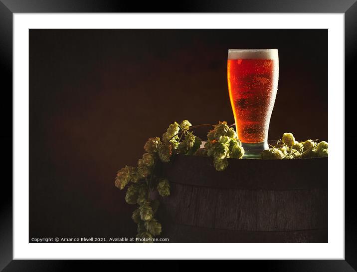 Pint Of Beer On Keg Framed Mounted Print by Amanda Elwell
