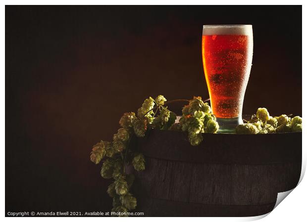 Pint Of Beer On Keg Print by Amanda Elwell
