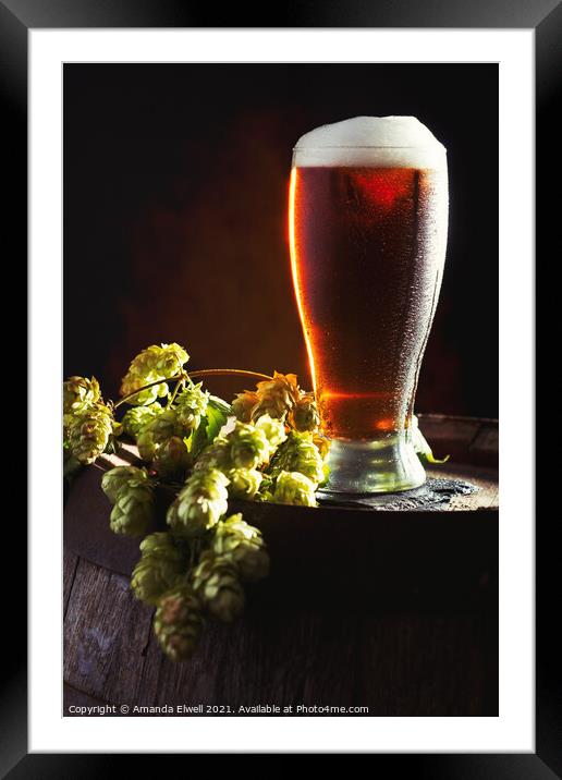 Beer & Hops On Barrel Framed Mounted Print by Amanda Elwell