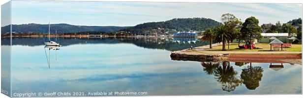 Park Reflections Waterscape Panorama, Gosford. Canvas Print by Geoff Childs