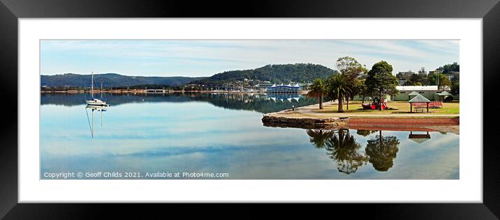 Park Reflections Waterscape Panorama, Gosford. Framed Mounted Print by Geoff Childs