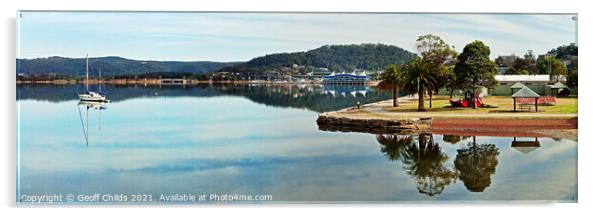Park Reflections Waterscape Panorama, Gosford. Acrylic by Geoff Childs