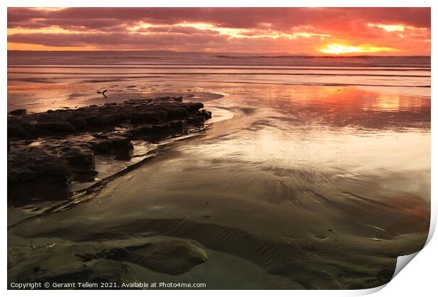 Sunset over the Bristol  Channel from Southerndown, South Wales Print by Geraint Tellem ARPS
