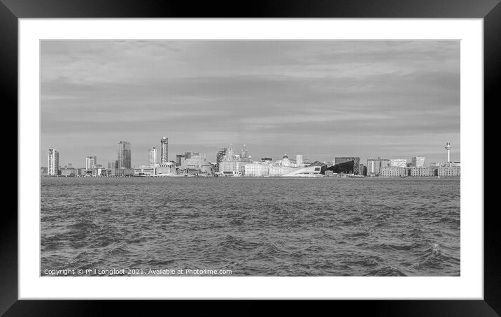Liverpool Famous Waterfront in mono Framed Mounted Print by Phil Longfoot