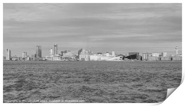 Liverpool Famous Waterfront in mono Print by Phil Longfoot