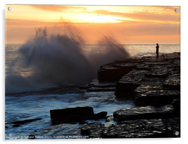 Wave crashing over rocks, Dunraven Bay, Southerndown, Wales, UK Acrylic by Geraint Tellem ARPS