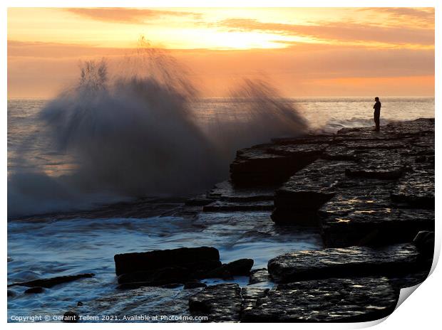 Wave crashing over rocks, Dunraven Bay, Southerndown, Wales, UK Print by Geraint Tellem ARPS