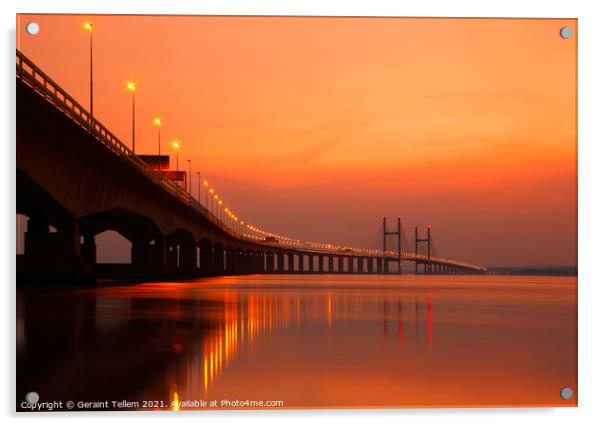 Prince of Wales Bridge and Welsh Coast from Severn Beach, South Gloucestershire, England, UK Acrylic by Geraint Tellem ARPS