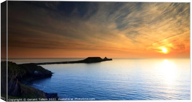 Summer sunset, Worms Head, Rhossili Gower, South Wales, UK Canvas Print by Geraint Tellem ARPS