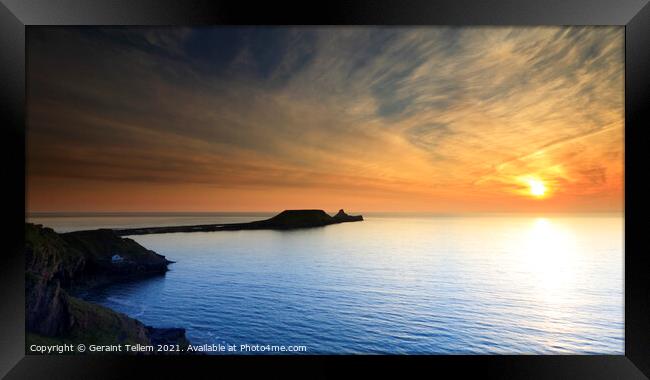 Summer sunset, Worms Head, Rhossili Gower, South Wales, UK Framed Print by Geraint Tellem ARPS