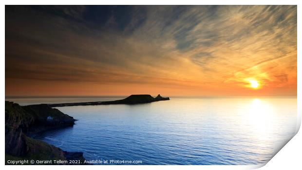 Summer sunset, Worms Head, Rhossili Gower, South Wales, UK Print by Geraint Tellem ARPS