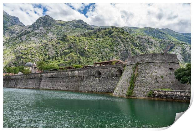 Town walls surround the Old Town of Kotor in Montenegro Print by Steve Heap